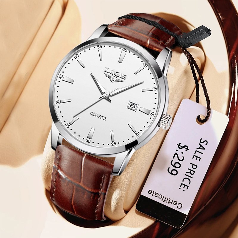 Leather Watch Band Men - LIGE mężczyzna zegarek moda skórzany pasek