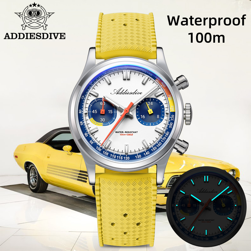 Rubber Strap Diver - ADDIESDIVE Męskie zegarki kwarcowe VK64 Chronograf