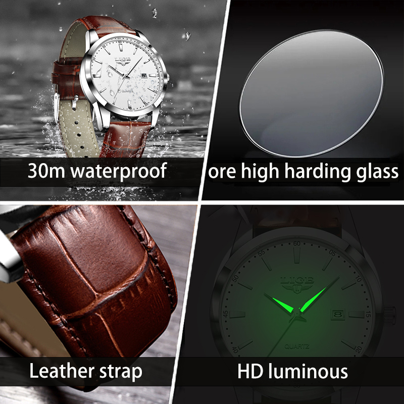 LIGE mężczyzna zegarek moda sk – Leather Watch Band Men recenzja i cena
