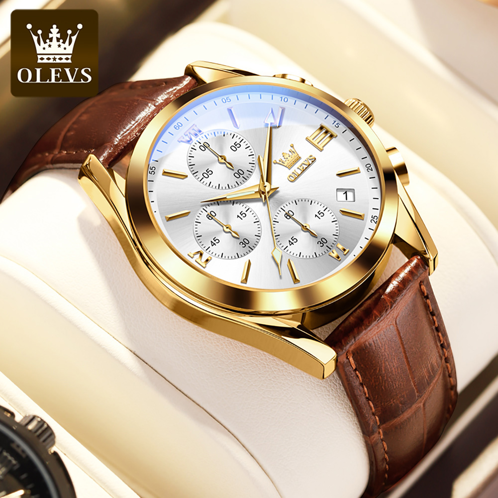OLEVS 2872 chronograf męskie z – Leather Watch Band Men recenzja i cena