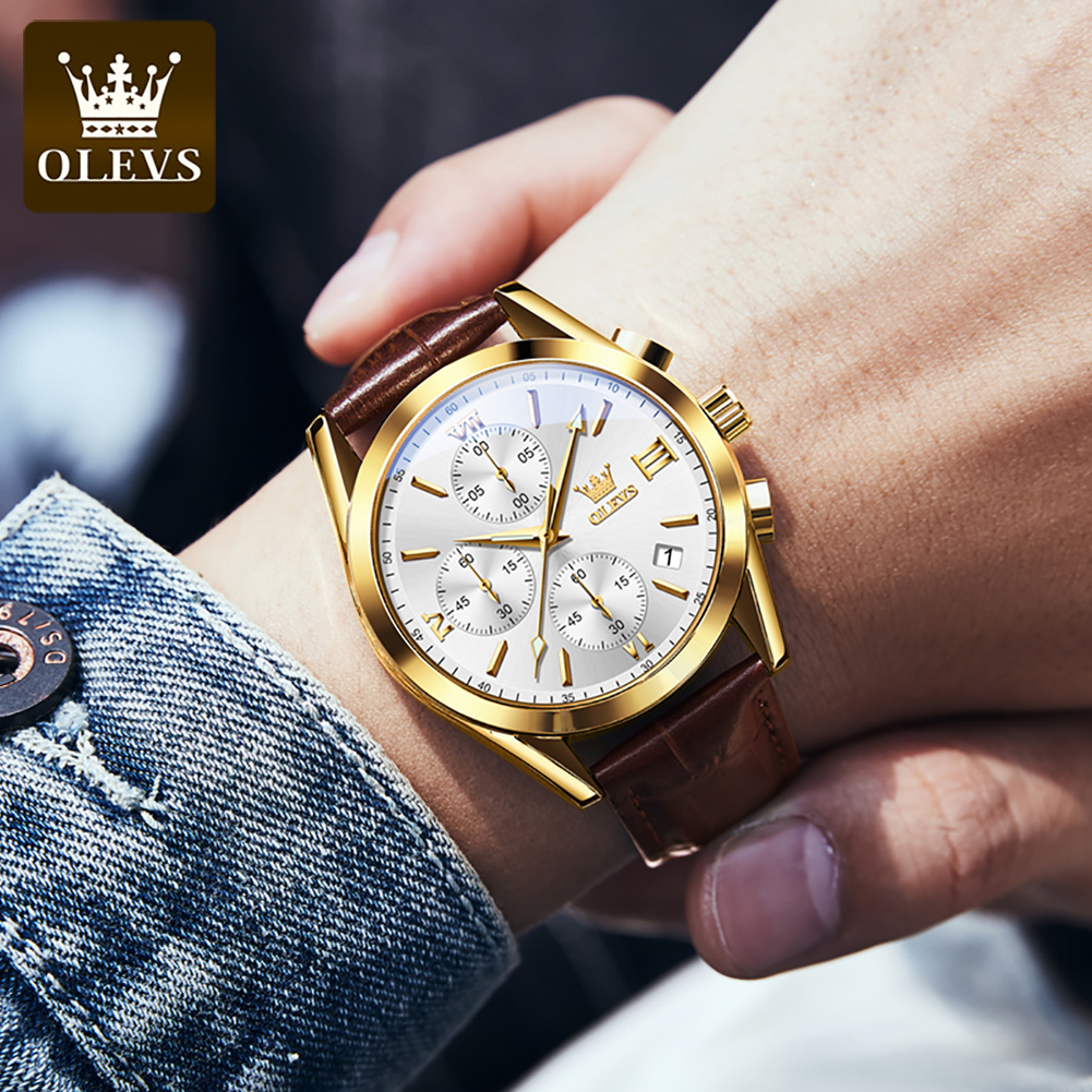 OLEVS 2872 chronograf męskie z – Leather Watch Band Men recenzja i cena